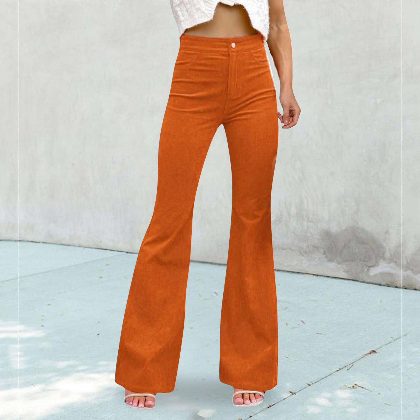 thumbnail image 2 of Pantalones acampanados de pana para mujer - Cintura elástica, corte holgado informal, para todas las ocasiones, 2 of 7